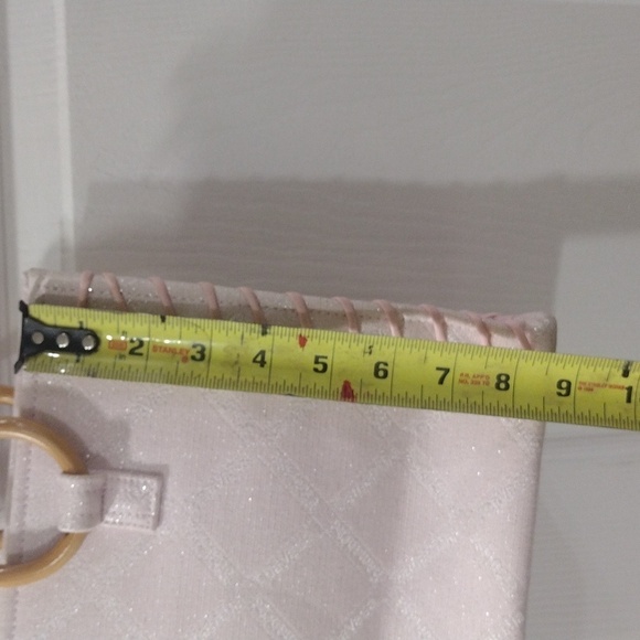 Samantha Thavasa Pink Quilted Tote Bag Handbag - Tan Wooden Handle - Like New - Picture 15 of 17